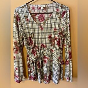 Style & Co summer Floral & Striped Baby Doll Ruffle Blouse size Medium